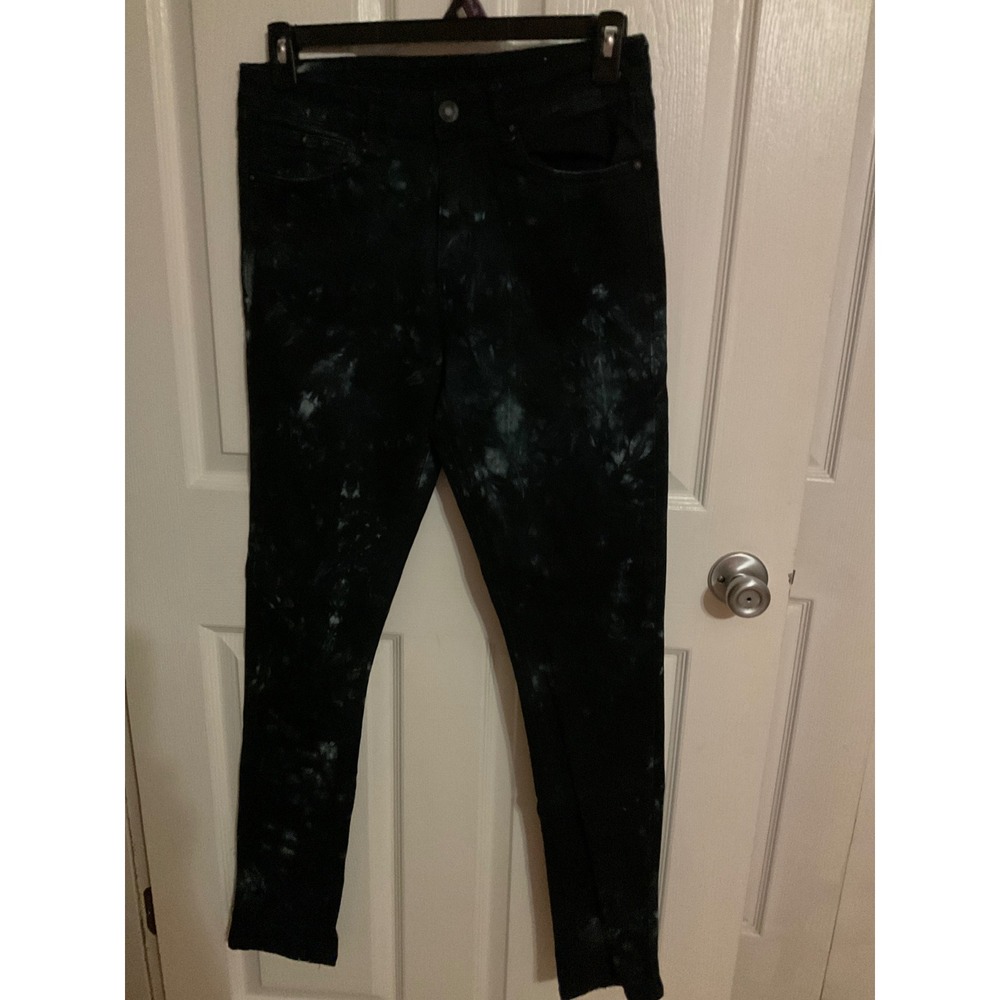 Rue21 Premium Supreme Flex Skinny Jeans Mens 32x34 Black Tie Dye Acid Wash Denim